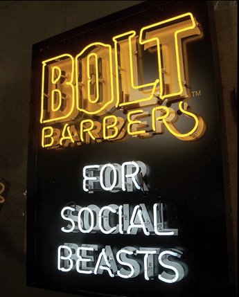Bolt Barbers neon sign — For Social Beasts